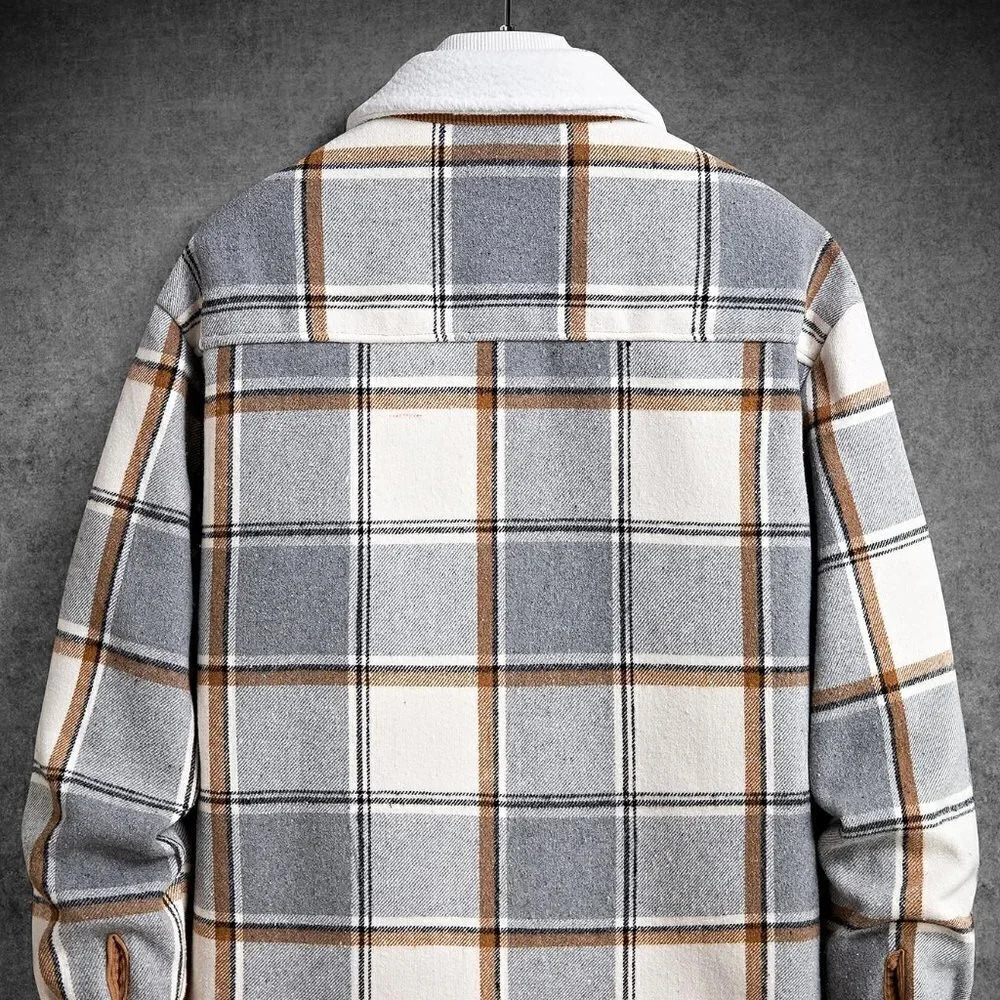 Multicolor Casual Mens Plaid Print Flap Pocket Drop Shoulder Overcoat - Picture 3 of 6